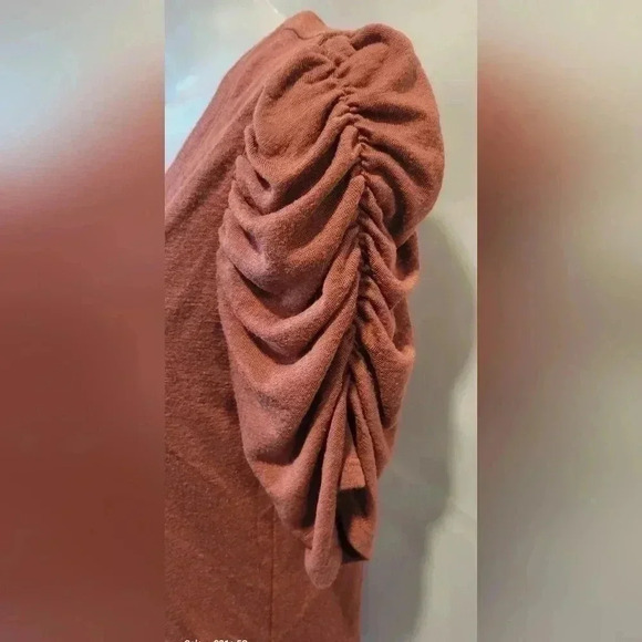 EXPRESS Slub Puff Sleeve V-Neck Tee, burnt orange, size small - Picture 6 of 11